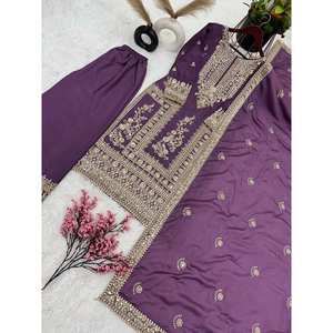 FANCY CHINON BORDADO CODIFICACIÓN DORI SECUENCIA TRABAJO TOP PALAZZO CON DUPATTA LAVANDA - Product Image 5