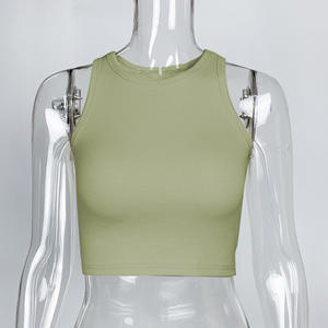 Top Corto de Algodón Tejido para Mujer con Logotipo Personalizado, Bordado Sencillo, Casual, Básico, Sin Mangas, Cuello Redondo, Acanalado - Product Image 2