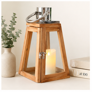 Portavelas Decorativo de Madera con Paneles de Vidrio y Tapa Metálica, Estilo Rústico, Centro de Mesa para Bodas, Decoración del Hogar - Product Image 3
