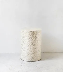 Decorative Petal Inlaid Accent <b>Stools</b> Mother of Pearl Handcrafted Round Mosaic Plant Stand With Unique Shell Texture - Product Image 1