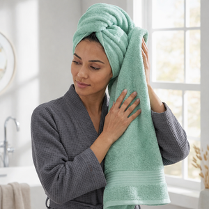 ชุดผ้าขนหนูอาบน้ำแบบทอ 2 ชิ้น หรูหรา 100% ผ้าฝ้ายเนื้อนุ่ม ซึมซับดี ทันสมัย สำหรับใช้ในบ้านและห้องน้ำ รับสกรีนโลโก้ - Product Image 6