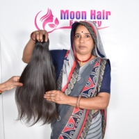 Rambut Manusia India Keriting Moon Hair, Bundel Rambut Virgin Remy 32 Inci 100g Hitam Alami Halus Lembut Tanpa Proses, Jahitan Mesin Ganda
