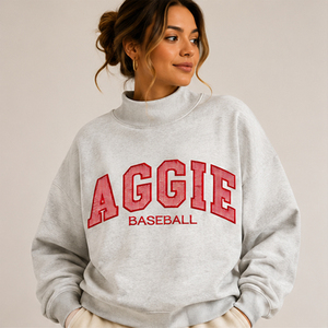 Sudadera blanca de cuello alto para mujer Aggie Baseball, sudadera oversize de cuello simulado con estampado gráfico y cuello alto para mujer al por mayor - Product Image 4