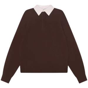 Pull en maille à col rond pour homme, marron, col contrastant, manches longues, décontracté, hiver, en mélange de coton doux, OEM - Product Image 1