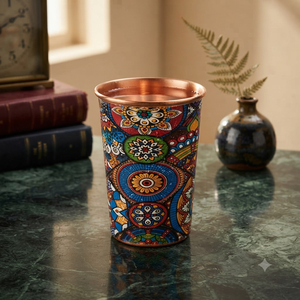 Handcrafted Printed Pure <b>Copper</b> Drinking Glass Ayurvedic Water Tumbler Designer <b>Copper</b> Cup for Home Kitchen Hotel Wholesale OEM - Product Image 4