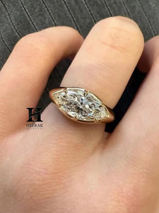 Luxury 2CT Marquise Cut Lab Grown Diamond Engagement <b>Ring</b> 14K Yellow Gold Three Stone Bezel <b>Set</b> Wedding <b>Ring</b> for <b>Women</b> - Product Image 4