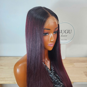 Peluca Lacia sin Pegamento de 24 Pulgadas, Cabello Humano Virgen, Color Vino Oscuro, Densidad 200, con Talla de Gorra Promedio - Product Image 5