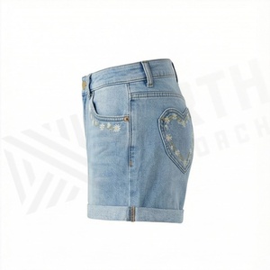 Heavy <b>Work</b> Casual Denim Shorts Colorful Floral Embroidery Womens Summer Loose <b>Jeans</b> High Quality Customized Color Wear - Product Image 3