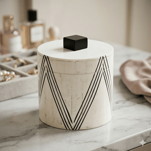 Geometric Pattern MDF Resin Storage <b>Box</b> with Lid Modern Round Decorative Organizer for Home - Product Image 1