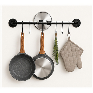 Estante de Pared Único para Ollas con Ganchos en S, Organizador de Utensilios y Sartenes de Hierro Resistente, Riel Colgante Negro para Cocina que Ahorra Espacio - Product Image 4