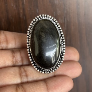 Bague en argent sterling 925 de style vintage avec pierre précieuse d'obsidienne noire originale, bagues de créateur, vente en gros, prix d'usine, bijoux - Product Image 3