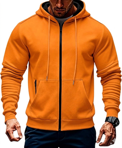 Men's Orange Hooded <b>Zip</b>-<b>Up</b> Sweatshirt Full Sleeve Solid Color Casual Breathable Pullover with Side Pockets Regular Fit Autumn - Product Image 1