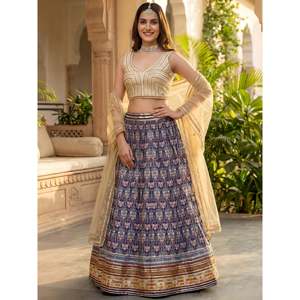 Glowing Blue Digital Printed Silk <b>Wedding</b> Lehenga Choli - Product Image 1