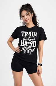 เสื้อยืดแขนสั้นคอกลมสีดำสำหรับผู้หญิง ONETEN APPARELS เสื้อยืดสำหรับฤดูร้อน ระบายอากาศได้ดี เหมาะสำหรับออกกำลังกาย แข็งแรง ทนทาน สปอร์ต - Product Image 1