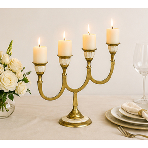 Antique Metal Candelabra with <b>Mother</b> of Pearl Inlay 4-Arm Metal <b>Candle</b> Holder for Luxury Wedding Table Centerpiece - Product Image 2