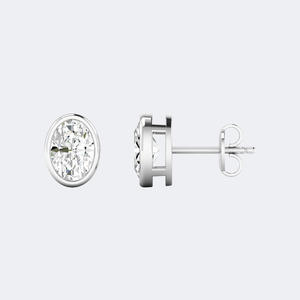 OBERON JEWELS - Pendientes de Diamantes Cultivados en Laboratorio con Corte Ovalado de 1.00 CTW, Engastados en Bisel, Oro de 9K, Color E-F, Claridad VS2, Certificados por IGI, Lujo - Product Image 2
