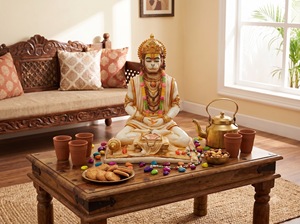 Nirmala Handicrafts - Estatua de Resina Hecha a Mano del Dios Hanuman Meditando para Mesa |   Ídolo de Bajrangbali sentado para decoración del templo en casa - Product Image 4
