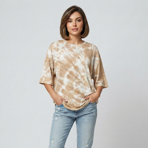 เสื้อยืดผู้หญิงทรงหลวม สีซีดจาง สไตล์ลำลอง ผ้าฝ้าย คอวี แขนสั้น ทรงหลวม ใส่สบาย เหมาะกับฤดูใบไม้ผลิและฤดูร้อน - Product Image 1