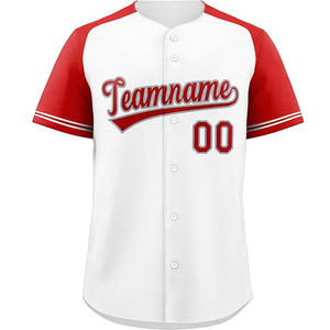 Camiseta de Béisbol Personalizada para Hombre, Blanca y Roja, de Dos Tonos, Manga Corta, con Botones, Uniforme Deportivo, Tejido de Malla Transpirable - Product Image 1
