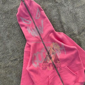 Sweat à capuche zippé avec strass et logo personnalisé unisexe pour hommes imprimé 100% coton Vente en gros de vêtements de ville d'hiver Fabricant - Product Image 6