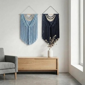 Décoration murale bohème en macramé, très tendance, avec perles et franges, design géométrique abstrait pour salon, décoration intérieure, OEM/ODM - Product Image 1