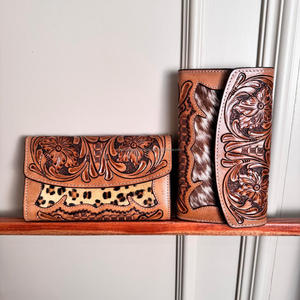 Recién llegado, cartera mecanizada a mano, funda de teléfono de embrague, elegante Cartera de piel de vaca de cuero genuino, carteras de cuero occidental multiusos - Product Image 3