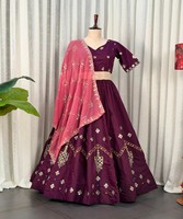 Lehenga Choli de Seda Morada con Dupatta Bordada, Traje Tradicional Indio para Bodas, Vestido Étnico Largo para Mujer, SWC-5056