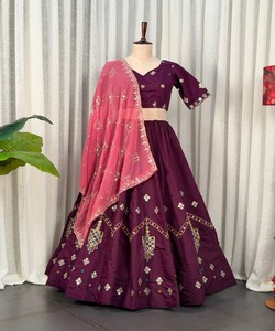 Purple Silk Lehenga Choli With Embroidered Dupatta Traditional Indian Wedding Wear Women's <b>Floor</b>-Length Ethnic Dress SWC-5056 - Product Image 5