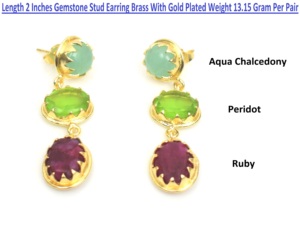 Boucles d'oreilles pendantes multi-gemmes en laiton plaqué or 18 carats, style vintage, formes mélangées, serties de pierres violettes pour femme - Product Image 5