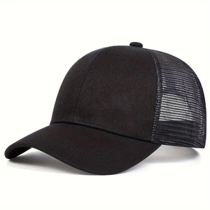 Gorra de Béisbol Unisex Negra de Malla, 6 Paneles, Ajustable, Color Sólido, Estilo Casual Deportivo, Primavera Verano, Tejido Transpirable e Impermeable, 3D - Product Image 1