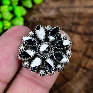 White Buffalo Turquoise Cluster <b>Ring</b> Sterling <b>Silver</b> Boho Western <b>Statement</b> Jewelry - Product Image 1