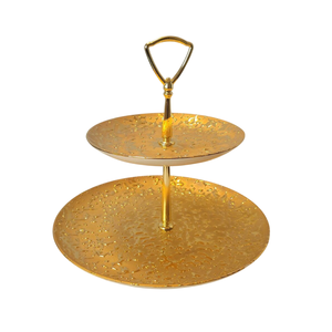 Soporte para Pastel de 2 Niveles de Metal Dorado y Vidrio con Asa en Forma de Corazón, Diseño Admirable, al Mejor Precio, para Exhibición de Postres en Bodas y Fiestas - Product Image 2