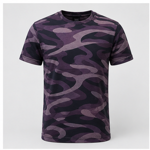 Camiseta de Manga Corta para Hombre con Estampado de Camuflaje y Lazo de Cinta Color Morado Aubergine Personalizada MTS-CAMO-0022 - Product Image 1