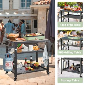 Carrello da Esterno a 3 Ripiani in Acciaio Inossidabile con Ruote, Tavolo per Preparazione Cibo e Forno Pizza Blackstone per Griglie da Campeggio - Product Image 6