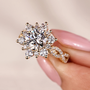 Anillo de compromiso con diamantes redondos en engaste de racimo, 3.15 quilates, anillo de boda de diamantes cultivados en laboratorio, joyería, anillo de eternidad de oro vermeil de 14k - Product Image 4