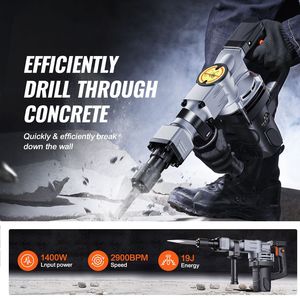 Martello Demolitore Elettrico da 1400W con 2 Scalpelli, 2900 BPM, per Calcestruzzo, con Valigetta per Scalpellatura - Product Image 1