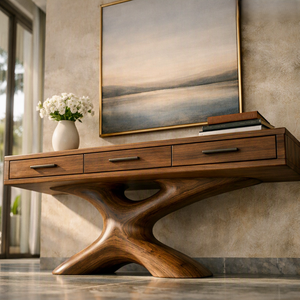 Mesa de Consola Moderna de Tamaño Personalizado Luxali, Diseño Inspirado en Madera Natural, Decoración Única Hecha a Mano para Entrada, Madera Sólida a Medida - Product Image 3
