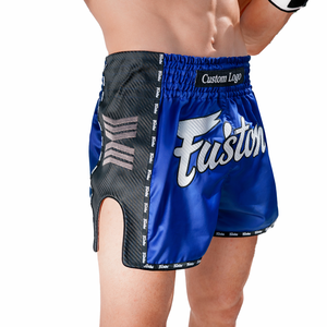 Shorts de kickboxing athlétiques bleus, coupe ajustée, shorts de Muay Thai, shorts de boxe en satin, vêtements d'entraînement, fabricant OEM - Product Image 2