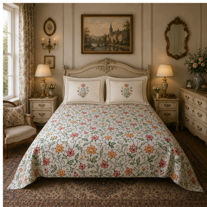 Cubrecama Floral Clásico Hecho a Mano de Primera Calidad, 100% Algodón Puro, Tamaño Queen (90x108 Pulgadas), Bordado a Mano con Hilo de Lana Kashmir Aari, Estilo Hotel - Product Image 3