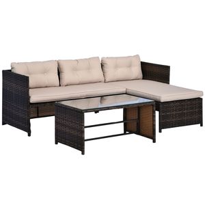 Juego de Muebles de Jardín de 3 Piezas de Mimbre Sintético, Sofá Seccional de Mimbre PE con Chaise Longue Acolchada para Jardín - Product Image 1