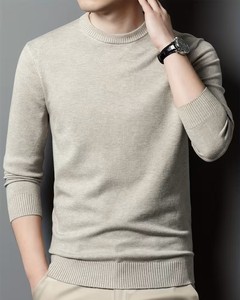 Nouveau pull en maille pour homme automne/hiver, col rond, manches longues, couleur unie, col côtelé, broderie vintage, tenue décontractée - Product Image 2