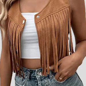 Women Vintage Western <b>Fringe</b> Vest Leather Cowboy Sleeveless <b>Jacket</b> Suede Tassel Rodeo Festival Fashion Premium OEM Wear - Product Image 5