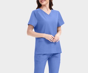 Women's <b>Purple</b> V-Neck Scrub Top With Pockets Polyester Woven Fabric Hospital Uniform - Product Image 3