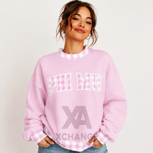 Sudadera Oversize de Cuello Alto para Mujer 2026 con Bordado Frontal, Ribete a Cuadros Rosa y Estampado de Letras, Manga Corta, Ropa Casual de Invierno - Product Image 2