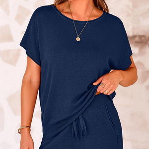 Conjunto de Camiseta y Pantalones Cortos Lisos para Mujer, Moda Verano 2026, Algodón - Product Image 3