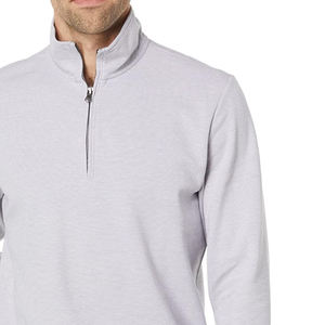 Sudadera informal para hombre, color gris sólido, con cremallera de un cuarto, corte regular, cuello alto - Product Image 2