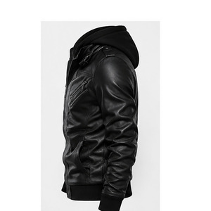 Factory Wholesale Men PU <b>Leather</b> Motorcycle <b>Jacket</b> Hooded Racer Biker <b>Jacket</b> Breathable Autumn <b>Winter</b> Stand Collar Zipper Plus - Product Image 4