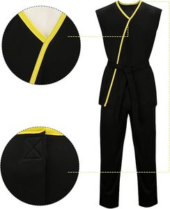 Uniforme de Artes Marciales Negro de Buena Calidad, Conjunto de Gi sin Mangas con Ribete Amarillo y Cinturón, Traje de Entrenamiento de Judo para Adultos, 100% Algodón - Product Image 1