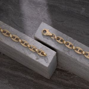 Luxury Gold Tone Engraved Oval Link <b>Bracelet</b> for <b>Men</b> Vintage Filigree Chain Jewelry with Lobster Clasp - Product Image 3