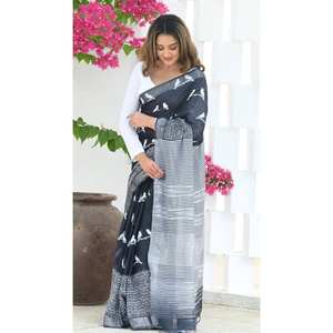 ATTRACTIVE BANARASI SOIE AVEC FIL TISSANT TRAVAIL SAREE AVEC CHEMISIER NON COUDU NOIR - Product Image 1